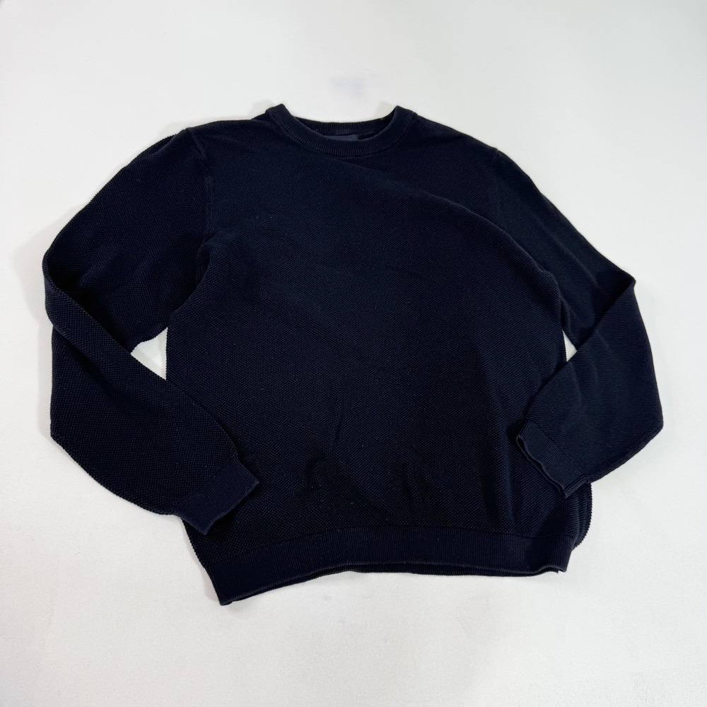 Piombo Sweater Mens Medium Black Crewneck Textured Knit Pullover Classic Casual